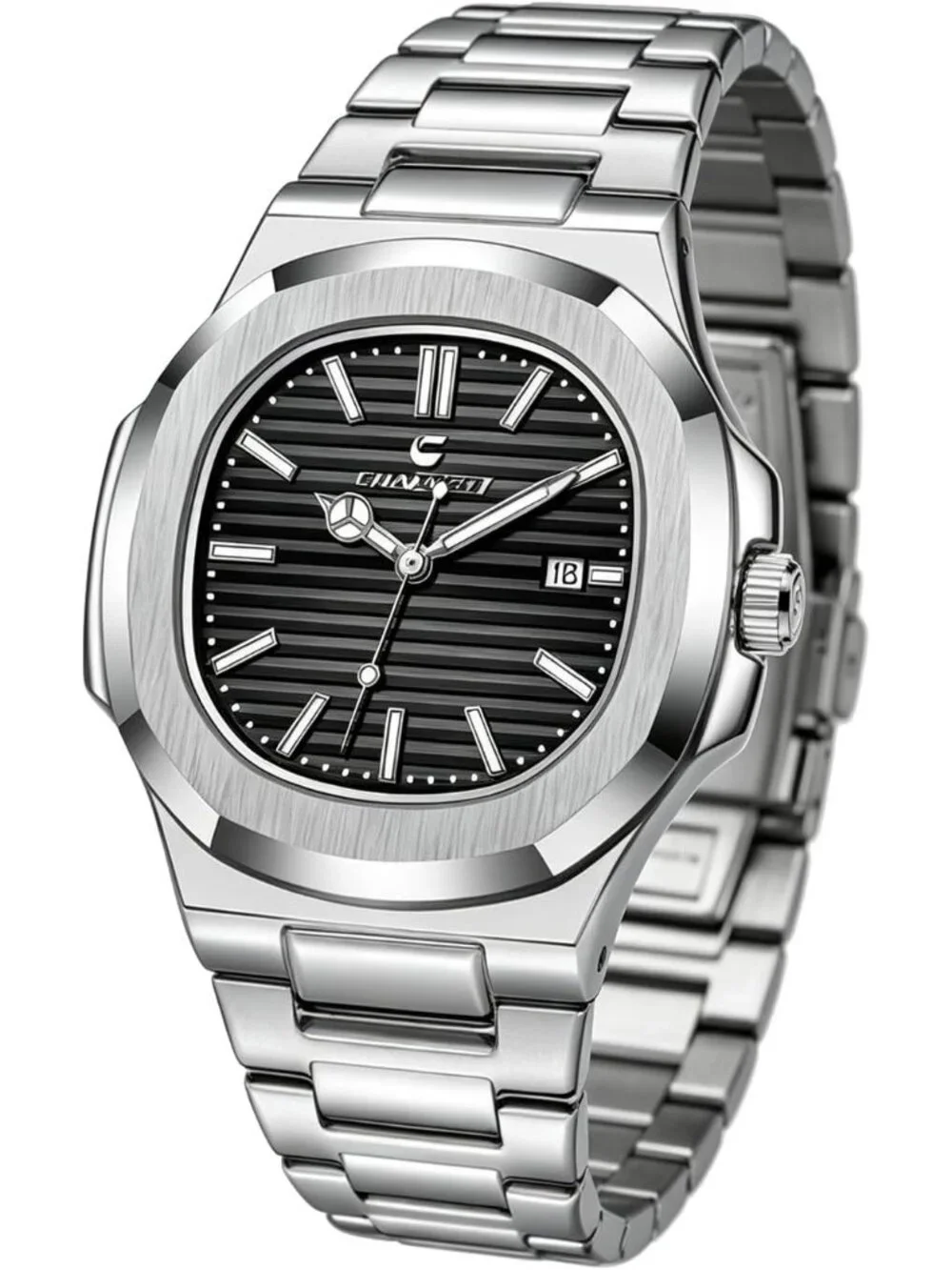 Men's Silver Black Alloy Material Waterproof Quartz Sports Sports Wrist Watches